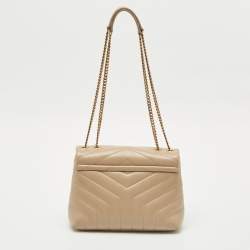 Saint Laurent Beige Matelassé Leather Small Loulou Shoulder Bag