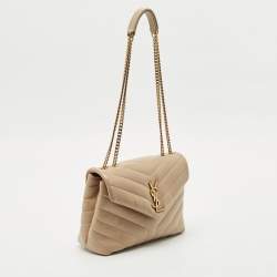 Saint Laurent Beige Matelassé Leather Small Loulou Shoulder Bag