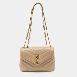 Saint Laurent Beige Matelassé Leather Small Loulou Shoulder Bag