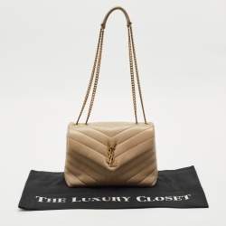 Saint Laurent Beige Matelassé Leather Small Loulou Shoulder Bag