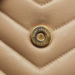 Saint Laurent Beige Matelassé Leather Small Loulou Shoulder Bag
