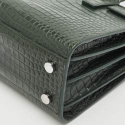 Saint Laurent Dark Green Croc Embossed Leather Nano Classic Sac De Jour Tote
