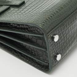 Saint Laurent Dark Green Croc Embossed Leather Nano Classic Sac De Jour Tote