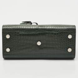 Saint Laurent Dark Green Croc Embossed Leather Nano Classic Sac De Jour Tote