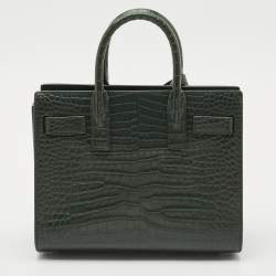 Saint Laurent Dark Green Croc Embossed Leather Nano Classic Sac De Jour Tote