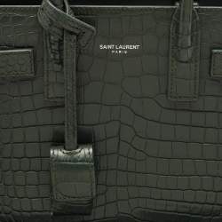 Saint Laurent Dark Green Croc Embossed Leather Nano Classic Sac De Jour Tote