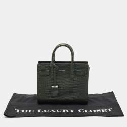 Saint Laurent Dark Green Croc Embossed Leather Nano Classic Sac De Jour Tote