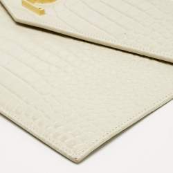 Saint Laurent Cream Croc Embossed Leather Uptown Pouch