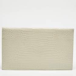Saint Laurent Cream Croc Embossed Leather Uptown Pouch