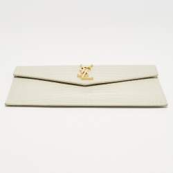 Saint Laurent Cream Croc Embossed Leather Uptown Pouch