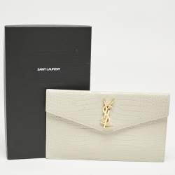 Saint Laurent Cream Croc Embossed Leather Uptown Pouch