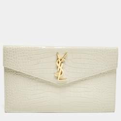 Saint Laurent Cream Croc Embossed Leather Uptown Pouch