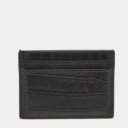 Saint Laurent Black Croc Embossed Leather Tiny Cassandre Card Holder