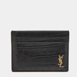 Saint Laurent Black Croc Embossed Leather Tiny Cassandre Card Holder
