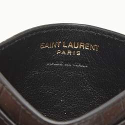 Saint Laurent Black Croc Embossed Leather Tiny Cassandre Card Holder