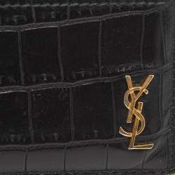 Saint Laurent Black Croc Embossed Leather Tiny Cassandre Card Holder