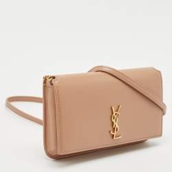 Saint Laurent Beige Leather Cassandre Phone Holder w/Strap