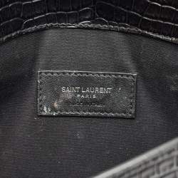 Saint Laurent Black Croc Embossed Leather Uptown Clutch