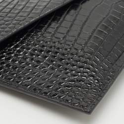 Saint Laurent Black Croc Embossed Leather Uptown Clutch
