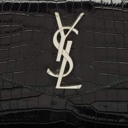 Saint Laurent Black Croc Embossed Leather Uptown Clutch
