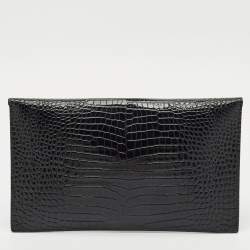 Saint Laurent Black Croc Embossed Leather Uptown Clutch