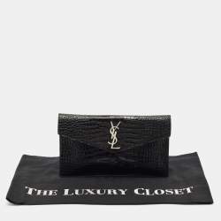 Saint Laurent Black Croc Embossed Leather Uptown Clutch