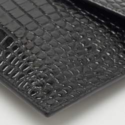 Saint Laurent Black Croc Embossed Leather Uptown Clutch