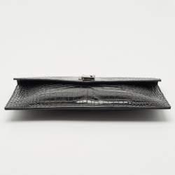 Saint Laurent Black Croc Embossed Leather Uptown Clutch
