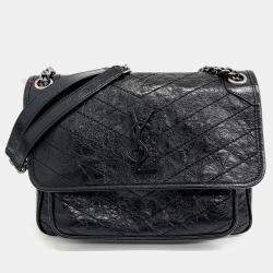 Saint Laurent Paris Black Leather Niki Monogram Shoulder Bag