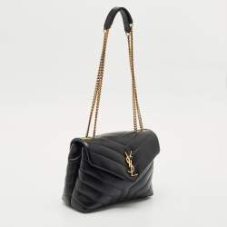Saint Laurent Black Quilted Leather Small Loulou Shoulder Bag