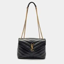 Saint Laurent Black Quilted Leather Small Loulou Shoulder Bag