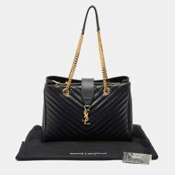 Saint Laurent Black Chevron Leather Cassandre Shopper Tote