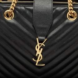 Saint Laurent Black Chevron Leather Cassandre Shopper Tote