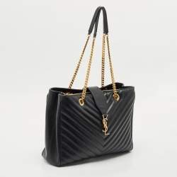 Saint Laurent Black Chevron Leather Cassandre Shopper Tote