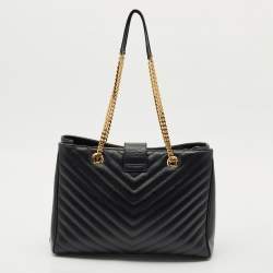 Saint Laurent Black Chevron Leather Cassandre Shopper Tote
