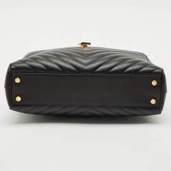 Saint Laurent Black Chevron Leather Cassandre Shopper Tote