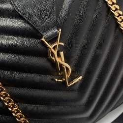 Saint Laurent Black Chevron Leather Cassandre Shopper Tote