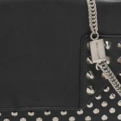Saint Laurent Black Leather Betty Studded Flap Shoulder Bag