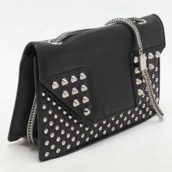 Saint Laurent Black Leather Betty Studded Flap Shoulder Bag