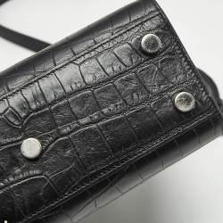 Saint Laurent Black Croc Embossed Leather Nano Classic Sac De Jour Tote