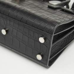 Saint Laurent Black Croc Embossed Leather Nano Classic Sac De Jour Tote