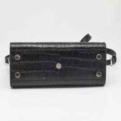 Saint Laurent Black Croc Embossed Leather Nano Classic Sac De Jour Tote