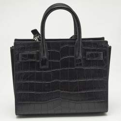 Saint Laurent Black Croc Embossed Leather Nano Classic Sac De Jour Tote