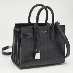 Saint Laurent Black Croc Embossed Leather Nano Classic Sac De Jour Tote