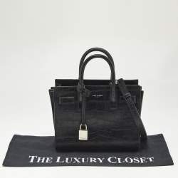 Saint Laurent Black Croc Embossed Leather Nano Classic Sac De Jour Tote
