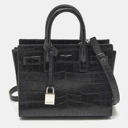 Saint Laurent Black Croc Embossed Leather Nano Classic Sac De Jour Tote