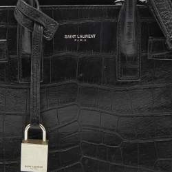 Saint Laurent Black Croc Embossed Leather Nano Classic Sac De Jour Tote