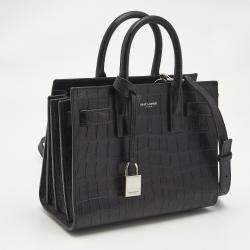 مملوكة مسبقًا حقيبة يد توتس سان لوران نانو كلاسيك ساك دو جور جلد نقشة التمساح أسود