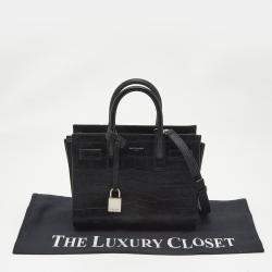 مملوكة مسبقًا حقيبة يد توتس سان لوران نانو كلاسيك ساك دو جور جلد نقشة التمساح أسود