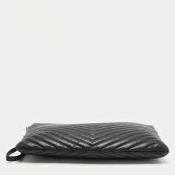 Saint Laurent Black Matelasse Leather Cassandre Wristlet Pouch